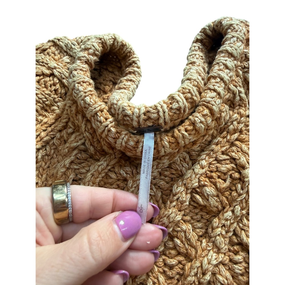 Free People Mustard Yellow Cable Knit Oversized Cotton Ramie Sweater Large - Picture 3 of 4